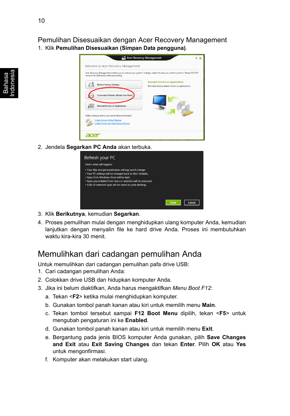 Memulihkan dari cadangan pemulihan anda | Acer Aspire V5-131 User Manual | Page 2112 / 2228