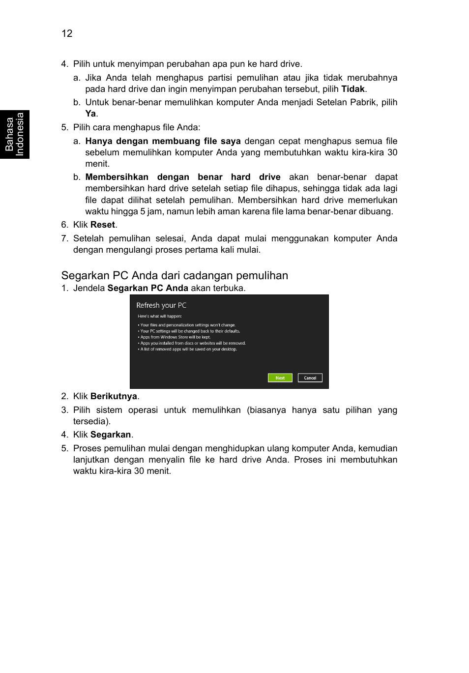 Segarkan pc anda dari cadangan pemulihan | Acer Aspire V5-131 User Manual | Page 2114 / 2228