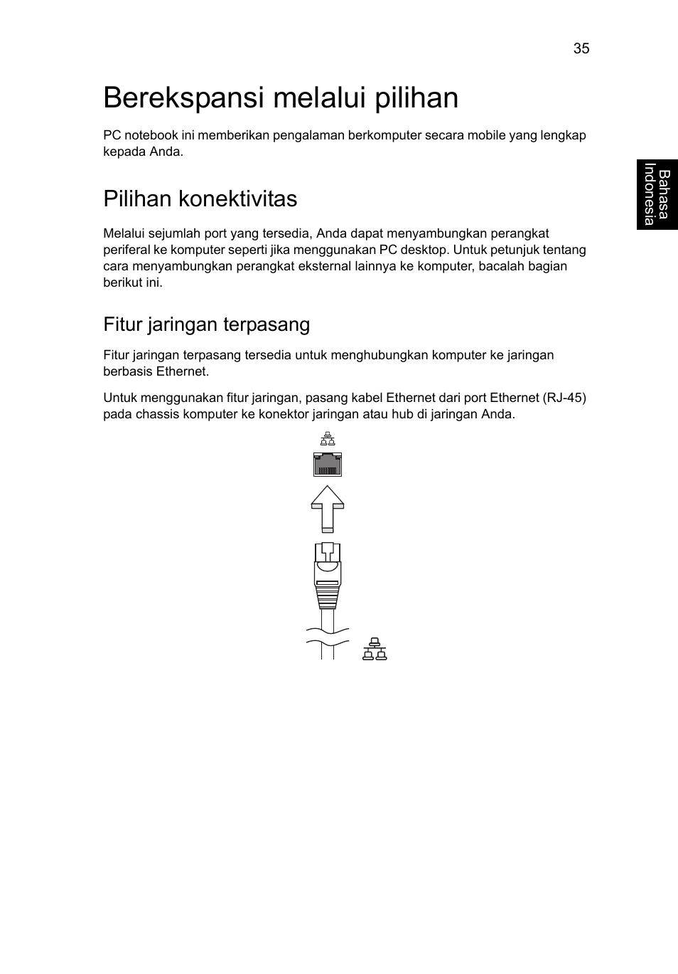 Berekspansi melalui pilihan, Pilihan konektivitas, Fitur jaringan terpasang | Acer Aspire V5-131 User Manual | Page 2137 / 2228