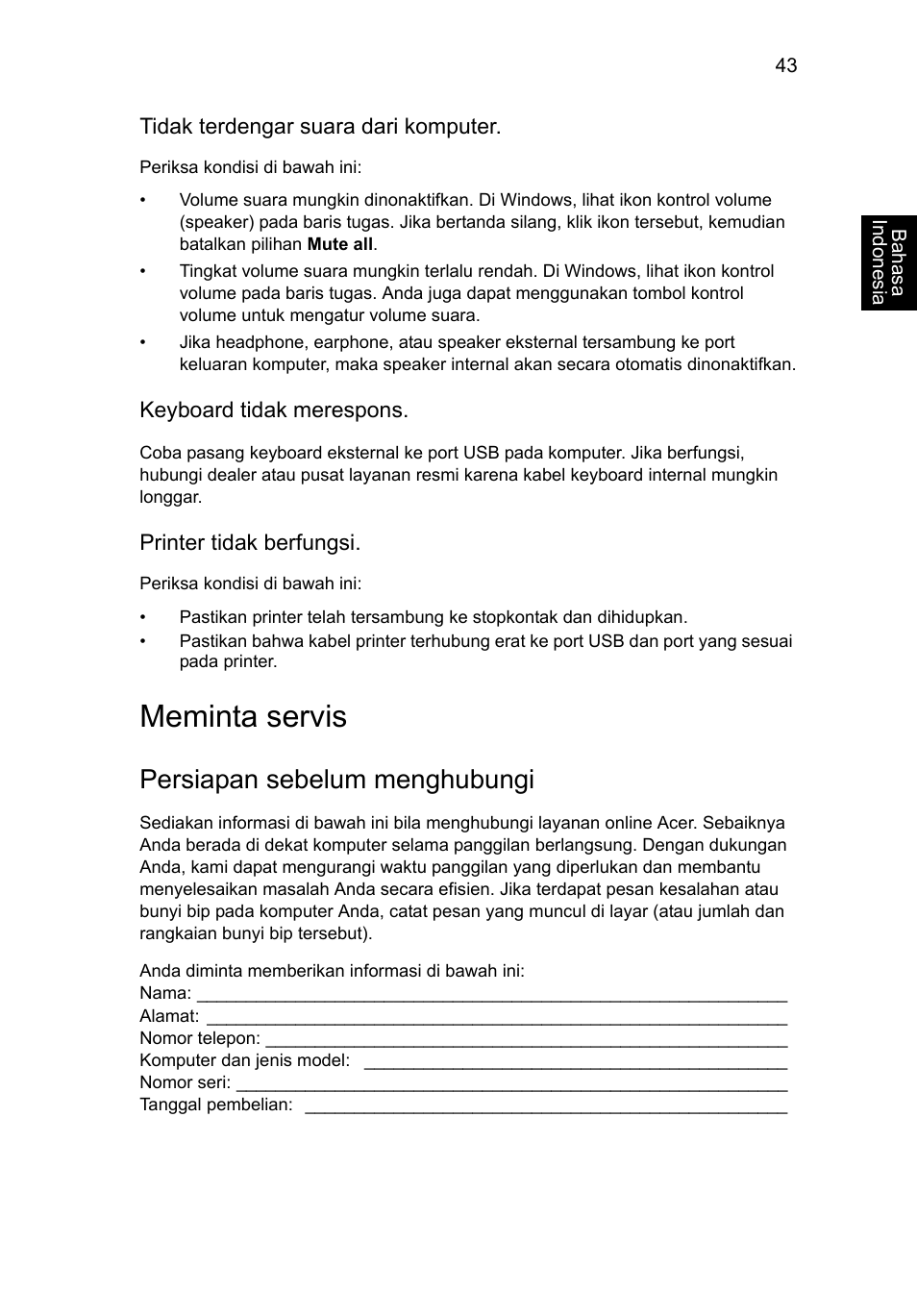 Meminta servis, Persiapan sebelum menghubungi | Acer Aspire V5-131 User Manual | Page 2145 / 2228