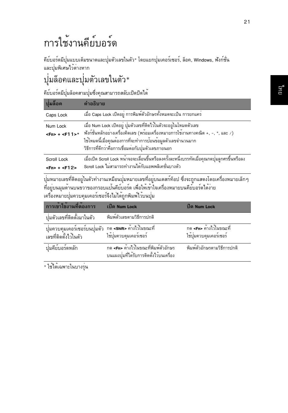 การใช้งานคีย์บอร์ด, ปุ่มล็อคและปุ่มตัวเลขในตัว, Òããªé§ò¹¤õâìºíãì | Шибезн¤бер»øèáμñçàå¢ã¹μсз, Шибезн¤бер»øèáμñçàå¢ã¹μñç | Acer Aspire V5-131 User Manual | Page 2195 / 2228