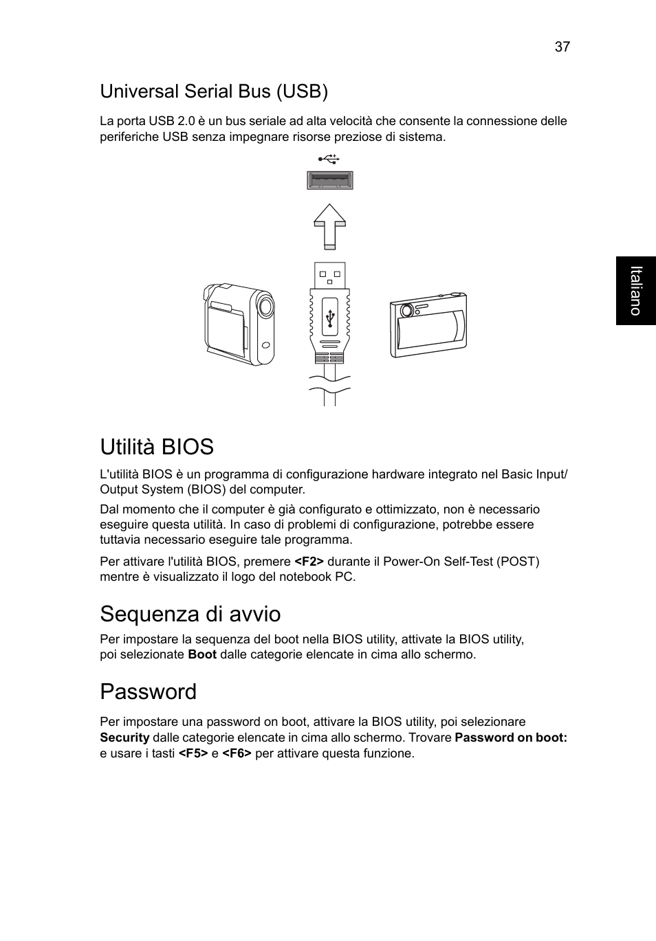 Utilità bios, Universal serial bus (usb), Sequenza di avvio | Password | Acer Aspire V5-131 User Manual | Page 285 / 2228