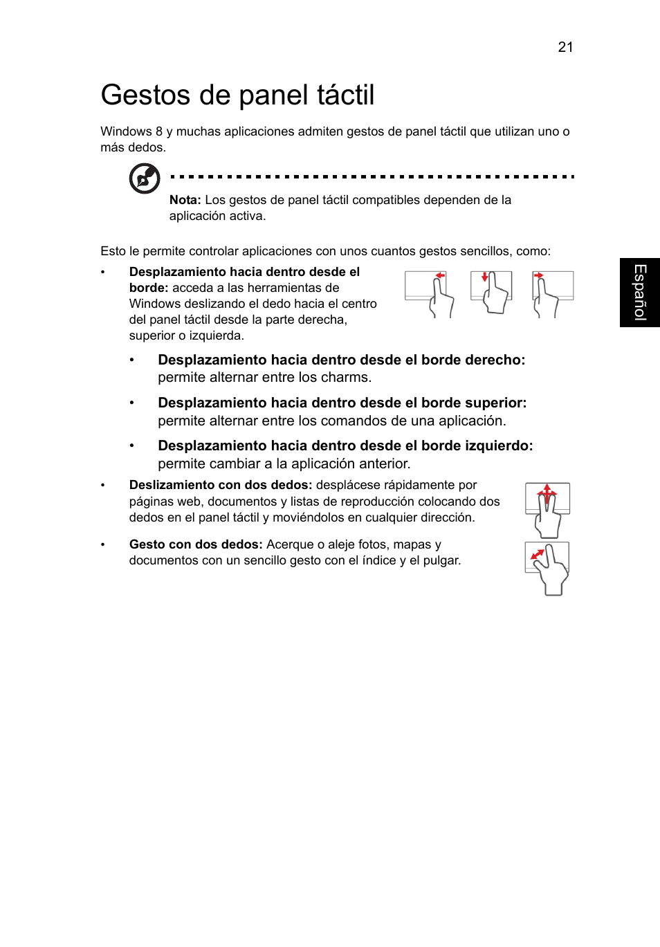 Gestos de panel táctil | Acer Aspire V5-131 User Manual | Page 345 / 2228