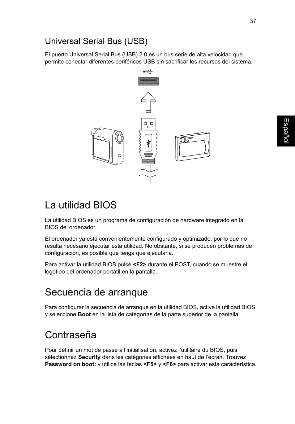 La utilidad bios, Universal serial bus (usb), Secuencia de arranque | Contraseña | Acer Aspire V5-131 User Manual | Page 361 / 2228