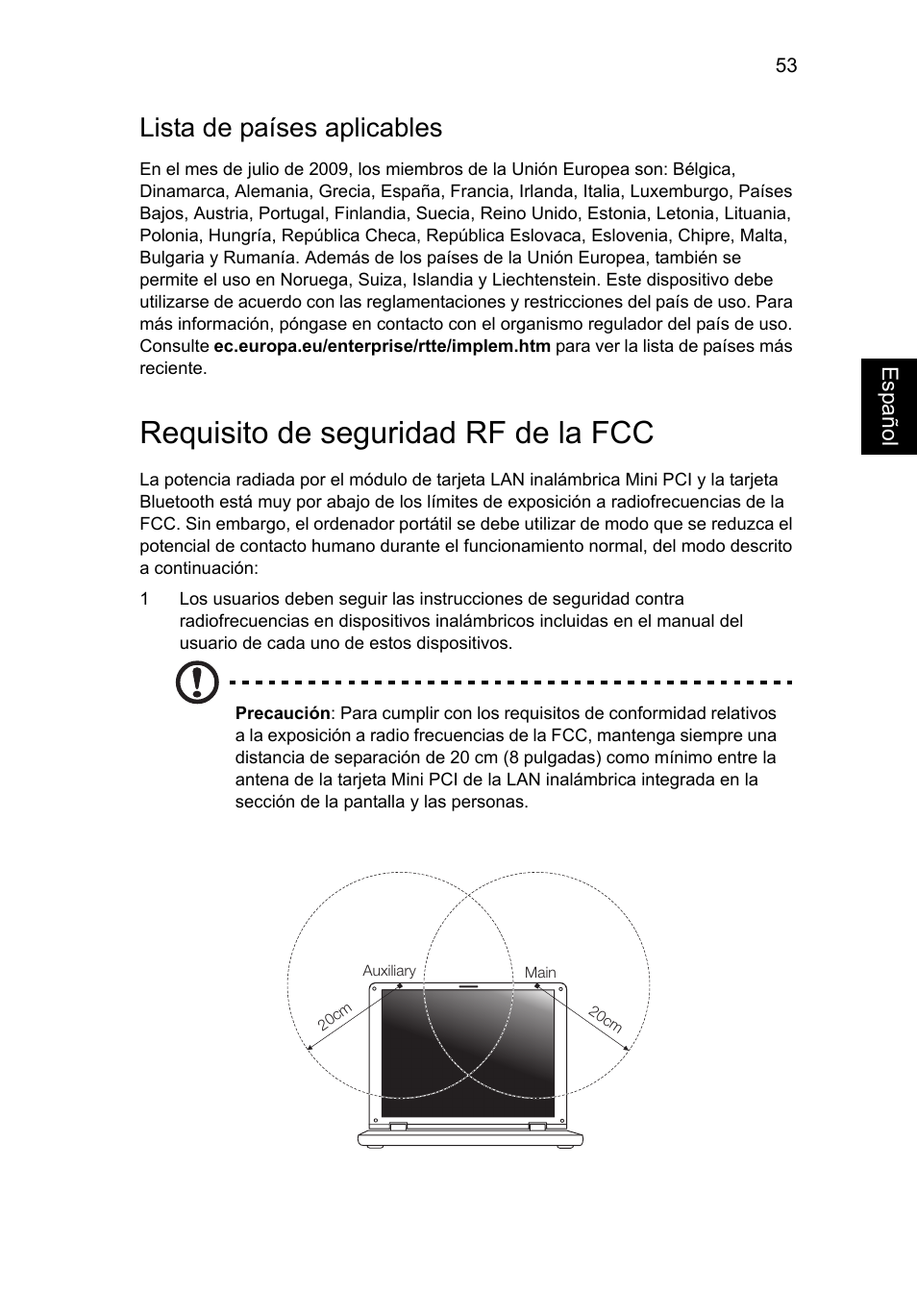 Requisito de seguridad rf de la fcc, Lista de países aplicables | Acer Aspire V5-131 User Manual | Page 377 / 2228