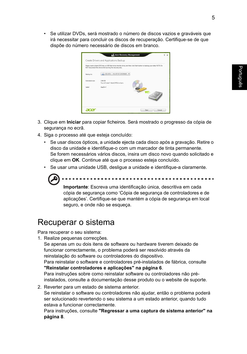 Recuperar o sistema | Acer Aspire V5-131 User Manual | Page 407 / 2228