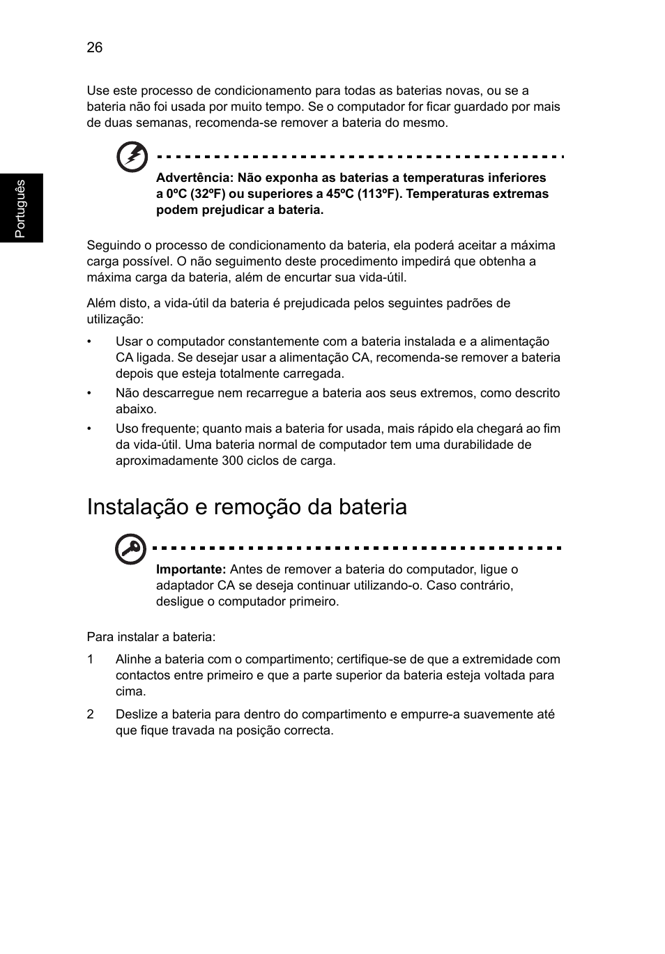 Instalação e remoção da bateria | Acer Aspire V5-131 User Manual | Page 428 / 2228