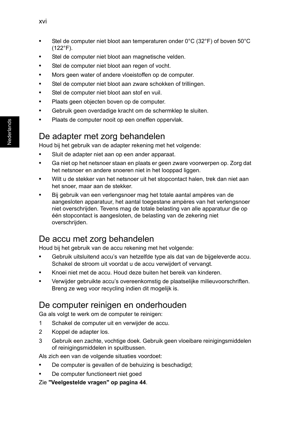 De adapter met zorg behandelen, De accu met zorg behandelen, De computer reinigen en onderhouden | Acer Aspire V5-131 User Manual | Page 472 / 2228