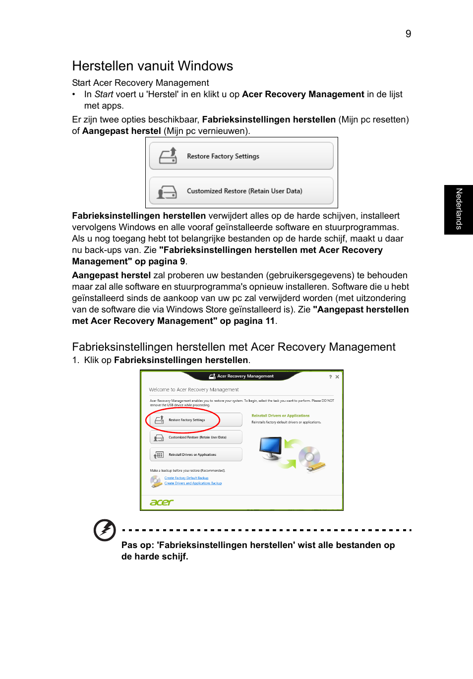 Herstellen vanuit windows | Acer Aspire V5-131 User Manual | Page 485 / 2228