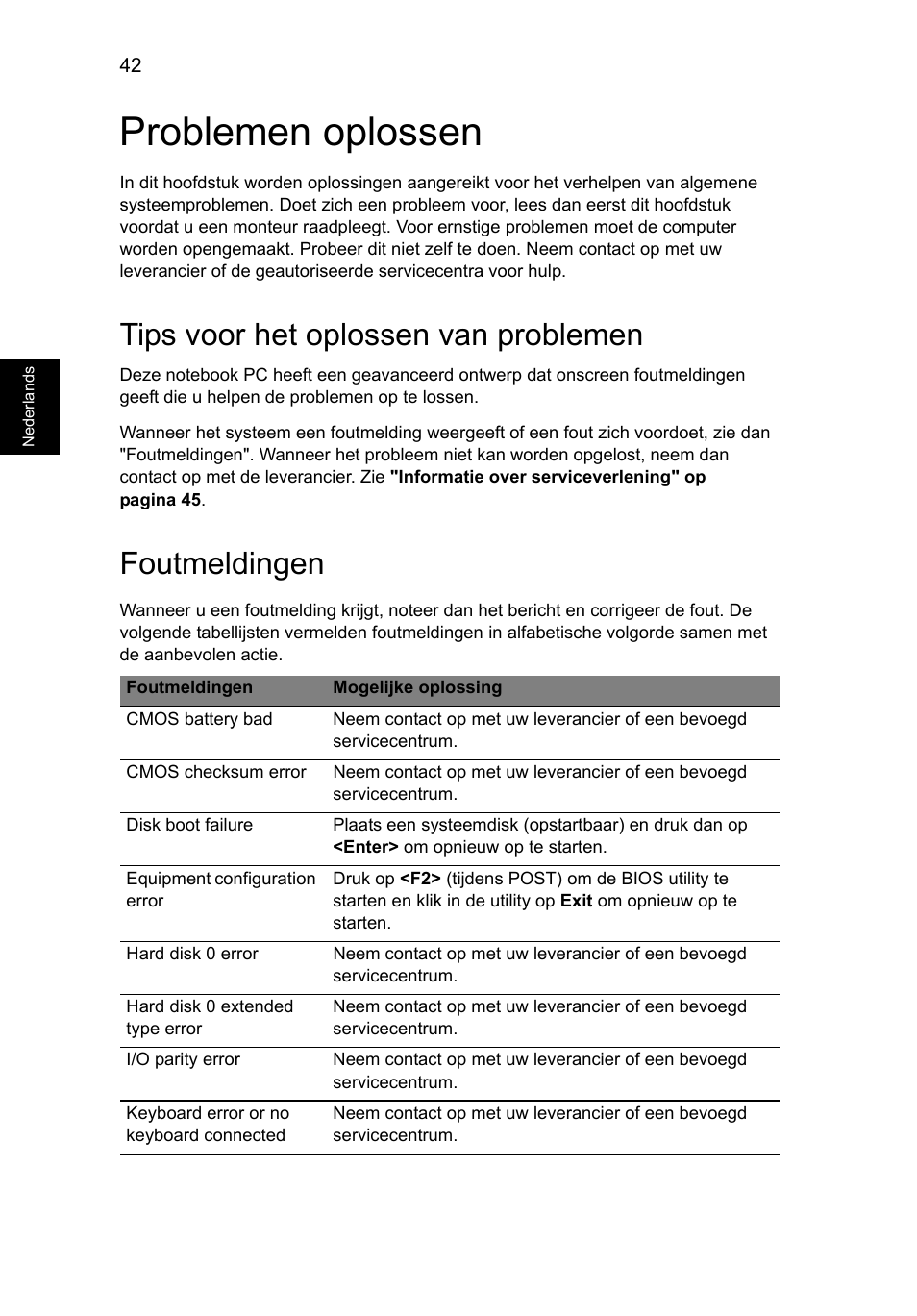 Problemen oplossen, Tips voor het oplossen van problemen, Foutmeldingen | Acer Aspire V5-131 User Manual | Page 518 / 2228