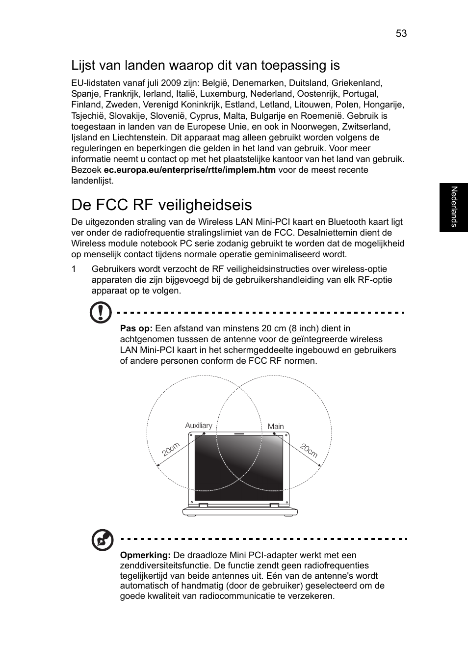 De fcc rf veiligheidseis, Lijst van landen waarop dit van toepassing is | Acer Aspire V5-131 User Manual | Page 529 / 2228