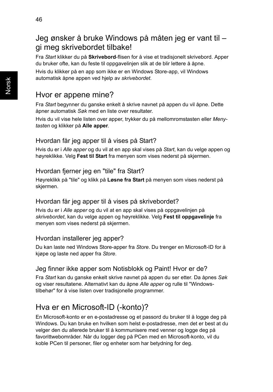 Hvor er appene mine, Hva er en microsoft-id (-konto) | Acer Aspire V5-131 User Manual | Page 596 / 2228