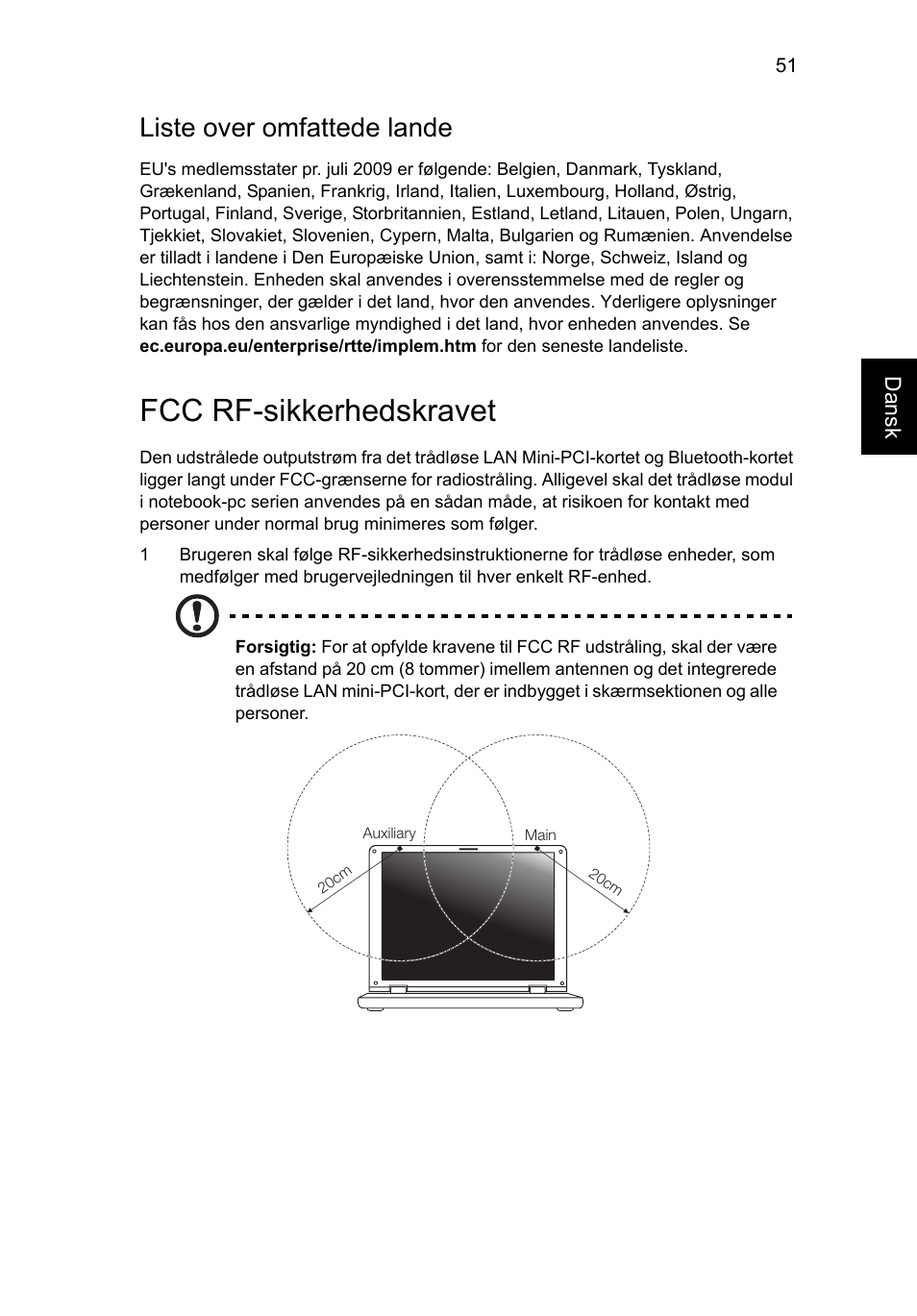 Fcc rf-sikkerhedskravet, Liste over omfattede lande | Acer Aspire V5-131 User Manual | Page 673 / 2228