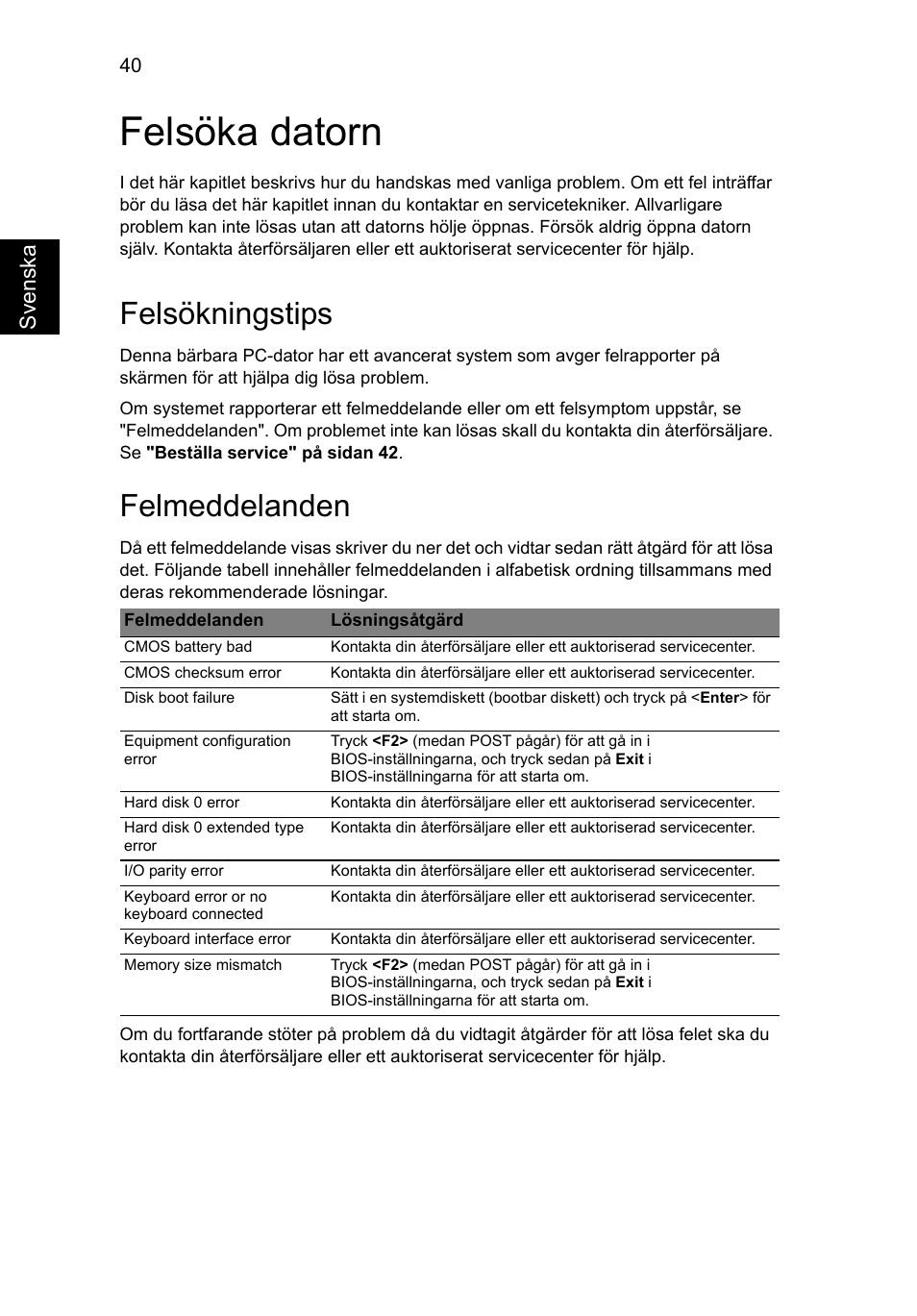 Felsöka datorn, Felsökningstips, Felmeddelanden | Svenska | Acer Aspire V5-131 User Manual | Page 734 / 2228