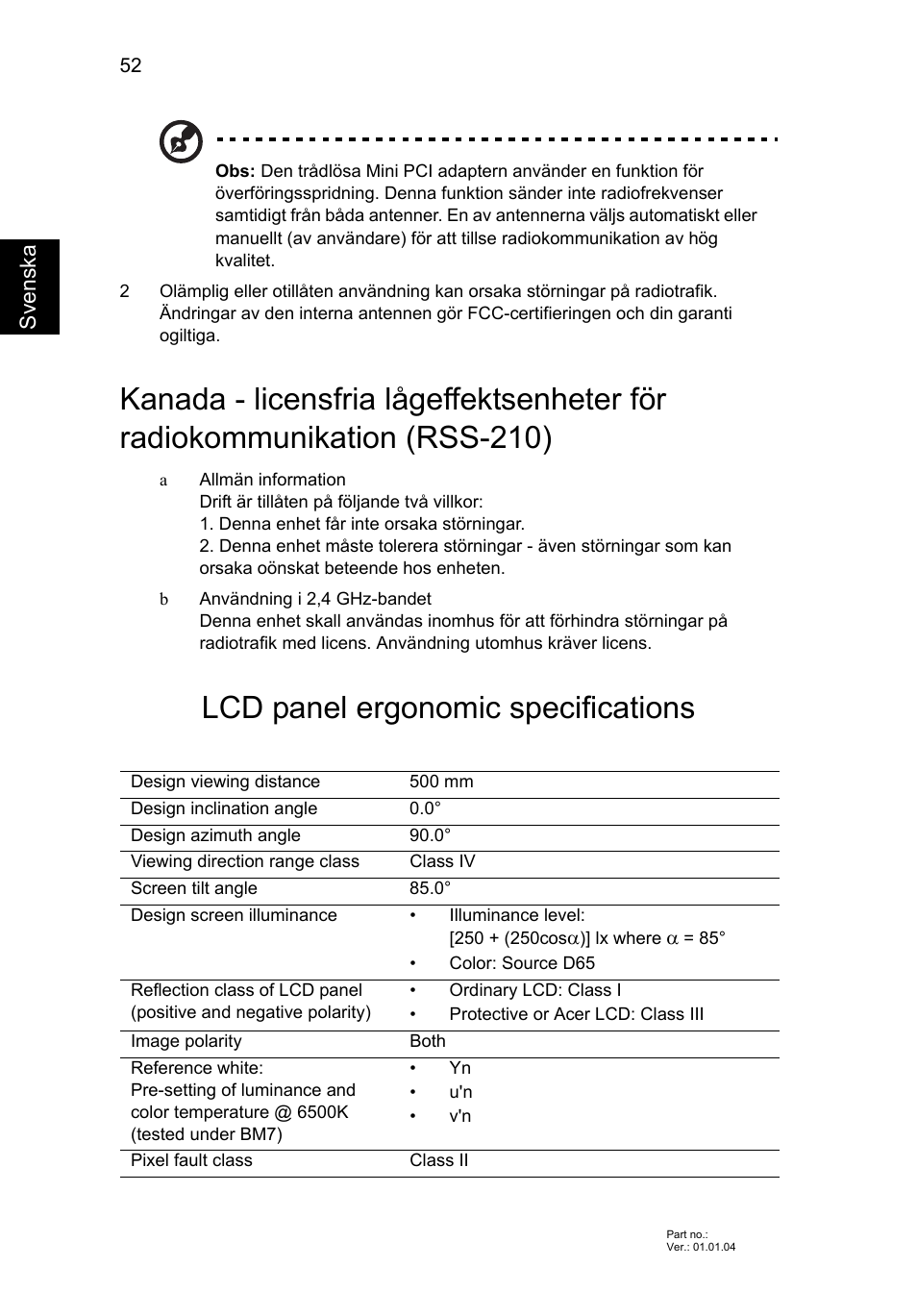 Lcd panel ergonomic specifications | Acer Aspire V5-131 User Manual | Page 746 / 2228