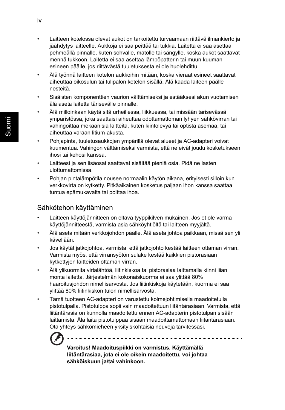 Su omi, Sähkötehon käyttäminen | Acer Aspire V5-131 User Manual | Page 750 / 2228