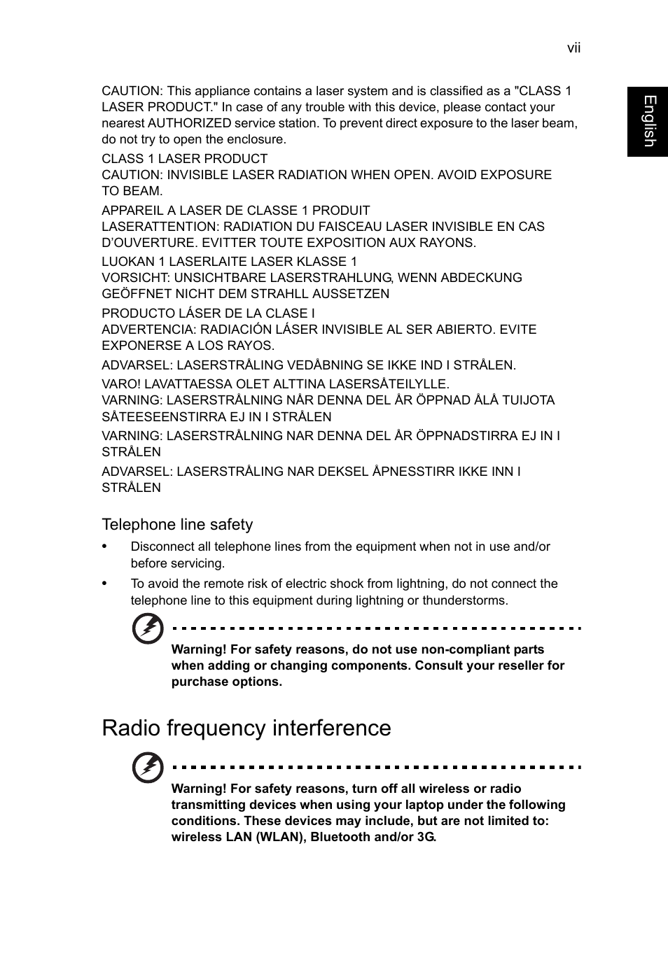 Radio frequency interference | Acer Aspire V5-131 User Manual | Page 9 / 2228