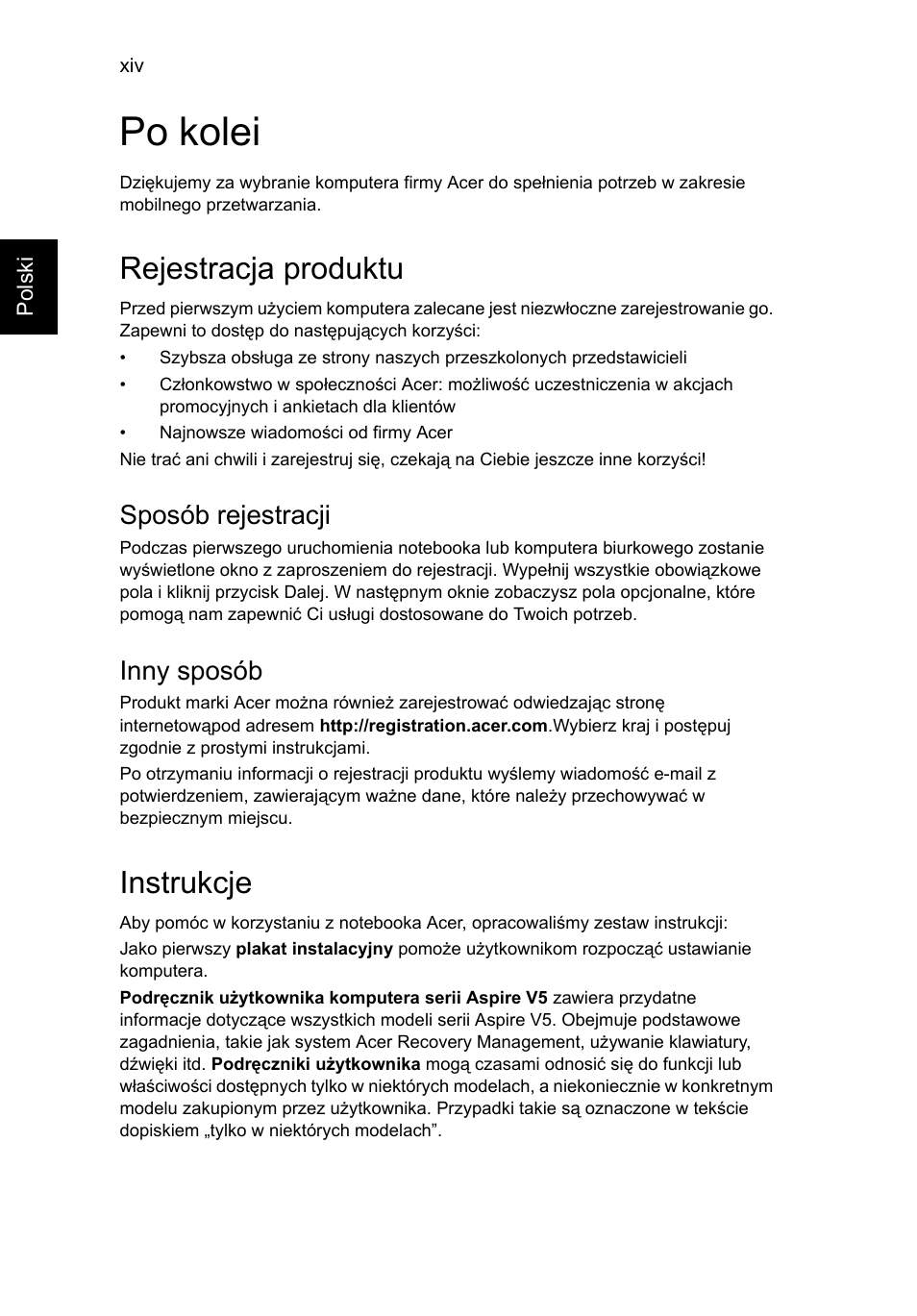 Po kolei, Rejestracja produktu, Instrukcje | Sposób rejestracji, Inny sposób | Acer Aspire V5-131 User Manual | Page 916 / 2228