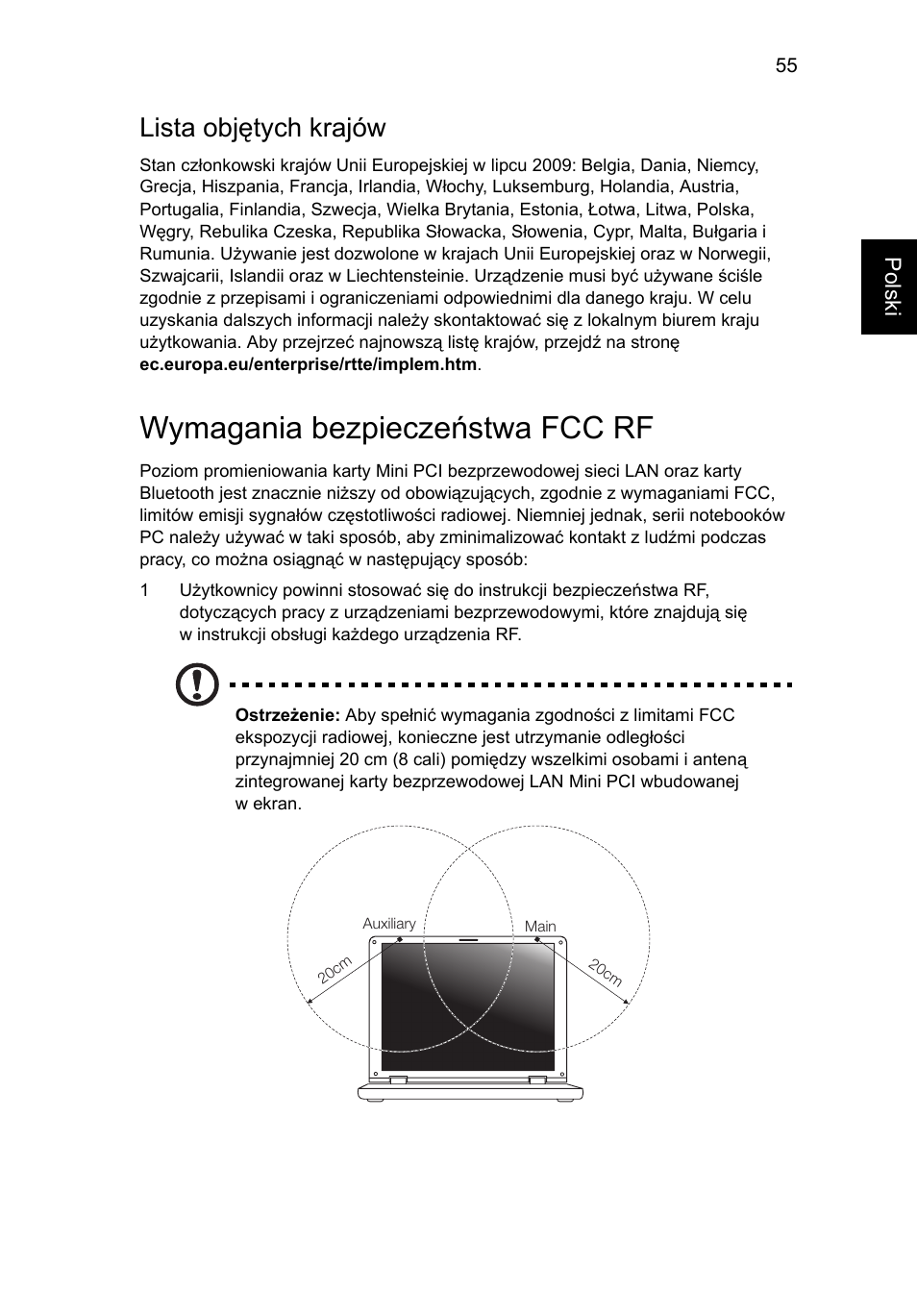 Wymagania bezpieczeństwa fcc rf, Lista objętych krajów | Acer Aspire V5-131 User Manual | Page 979 / 2228