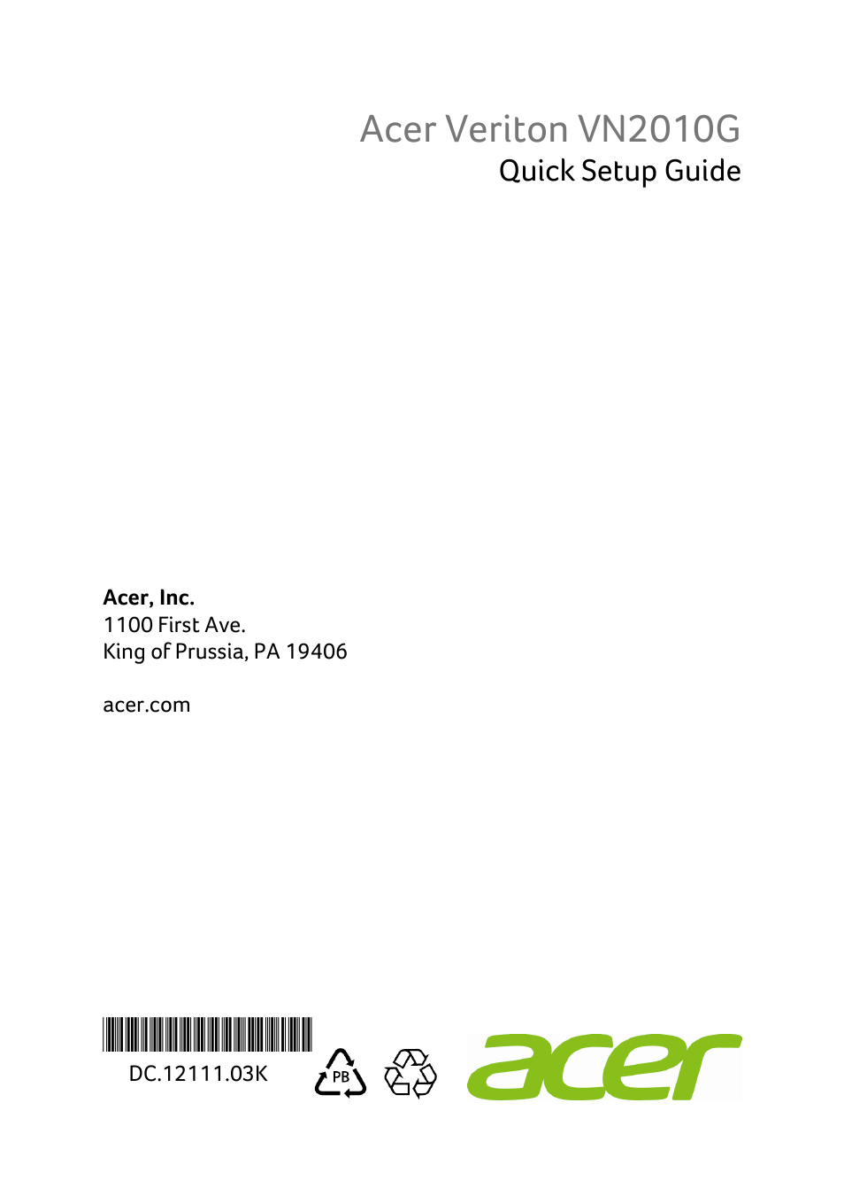 Acer veriton vn2010g | Acer Veriton N2010G User Manual | Page 156 / 156