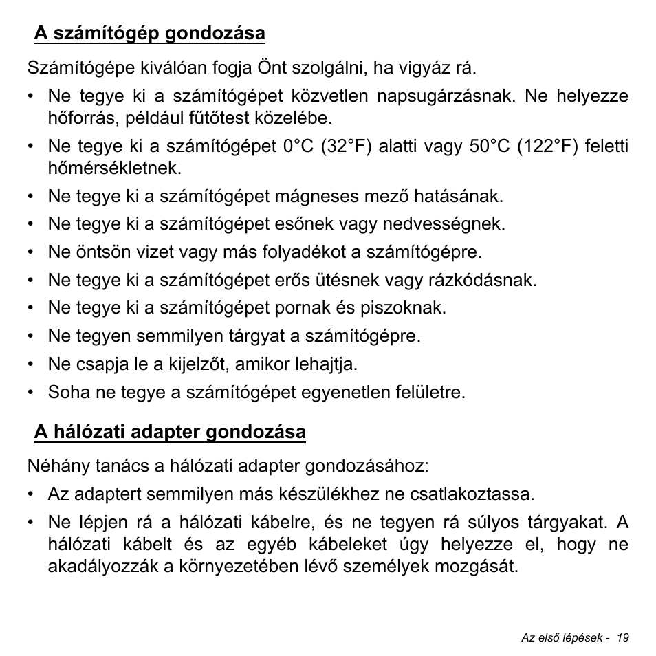 A számítógép gondozása, A hálózati adapter gondozása | Acer W700 User Manual | Page 1025 / 2286