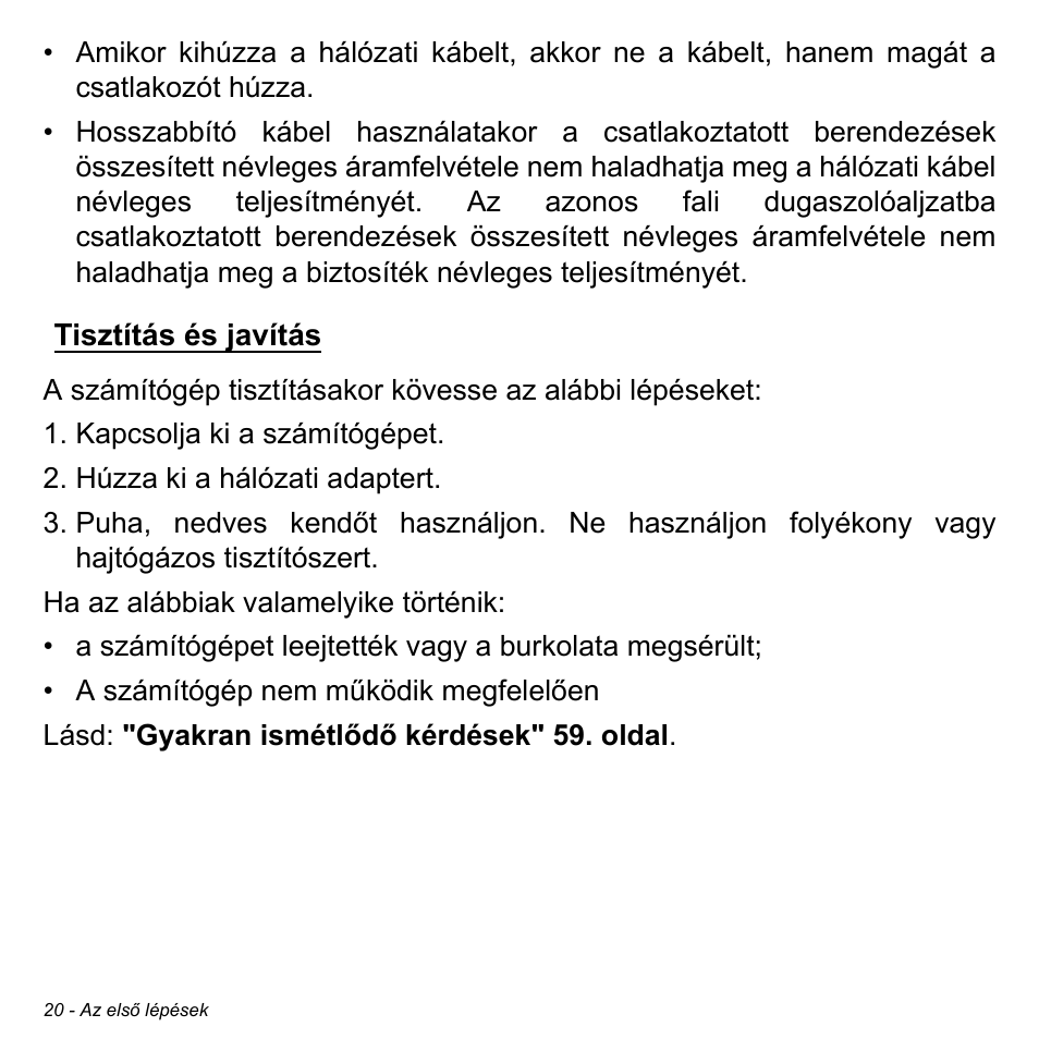 Tisztítás és javítás | Acer W700 User Manual | Page 1026 / 2286