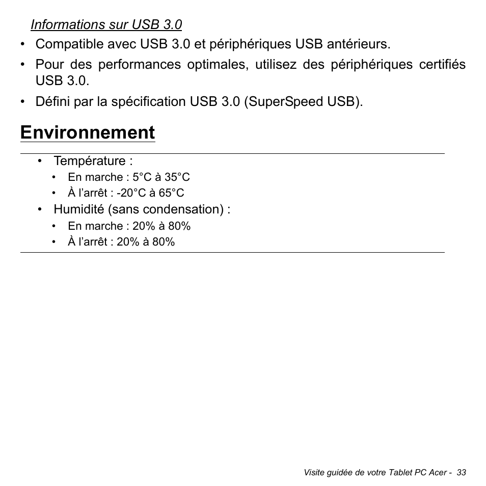 Environnement | Acer W700 User Manual | Page 109 / 2286