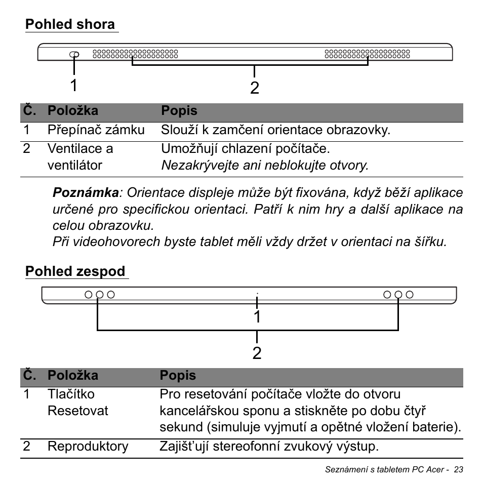 Pohled shora, Pohled zespod, Pohled shora pohled zespod | Acer W700 User Manual | Page 1107 / 2286