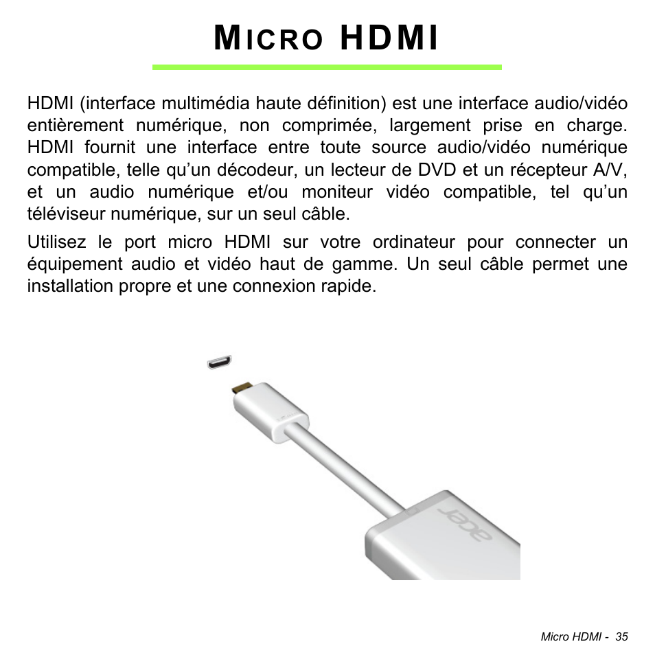 Micro hdmi, Hdmi, Icro | Acer W700 User Manual | Page 111 / 2286