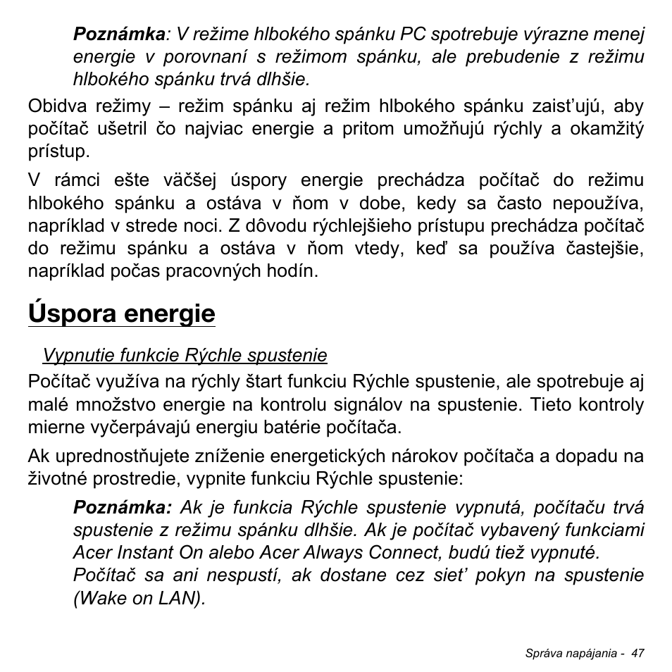 Úspora energie | Acer W700 User Manual | Page 1205 / 2286