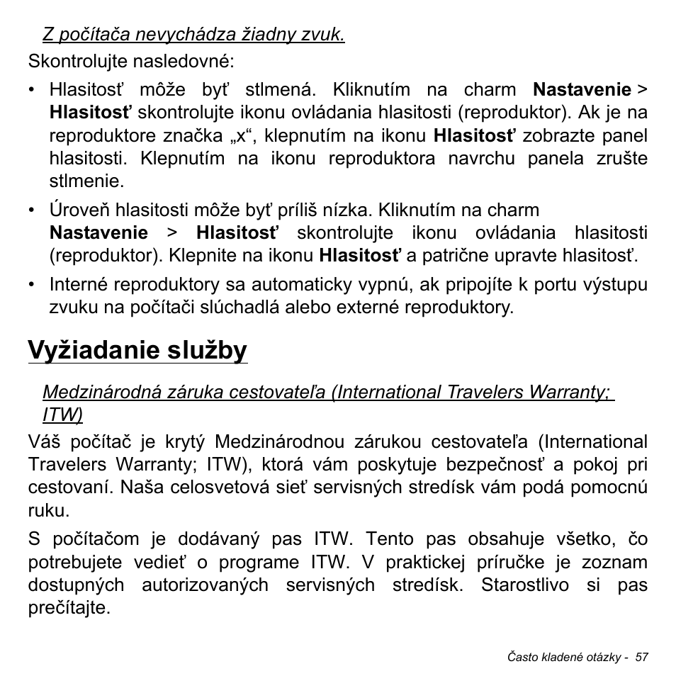 Vyžiadanie služby | Acer W700 User Manual | Page 1215 / 2286