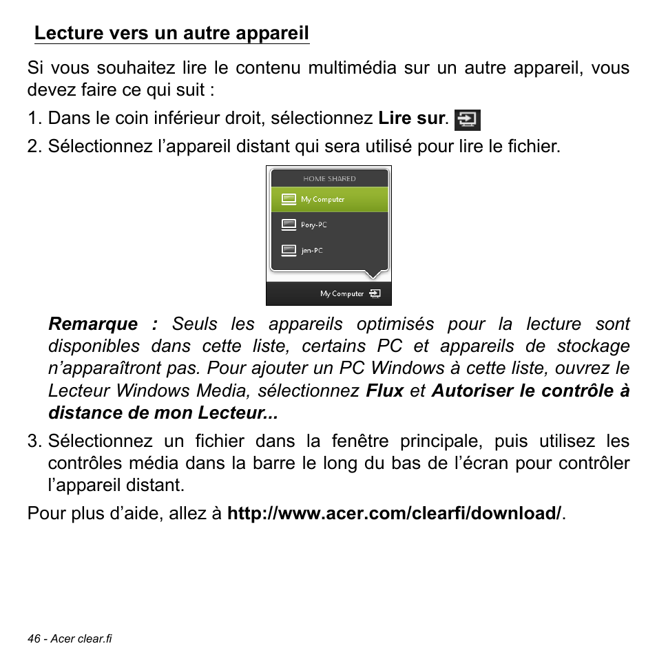 Lecture vers un autre appareil | Acer W700 User Manual | Page 122 / 2286