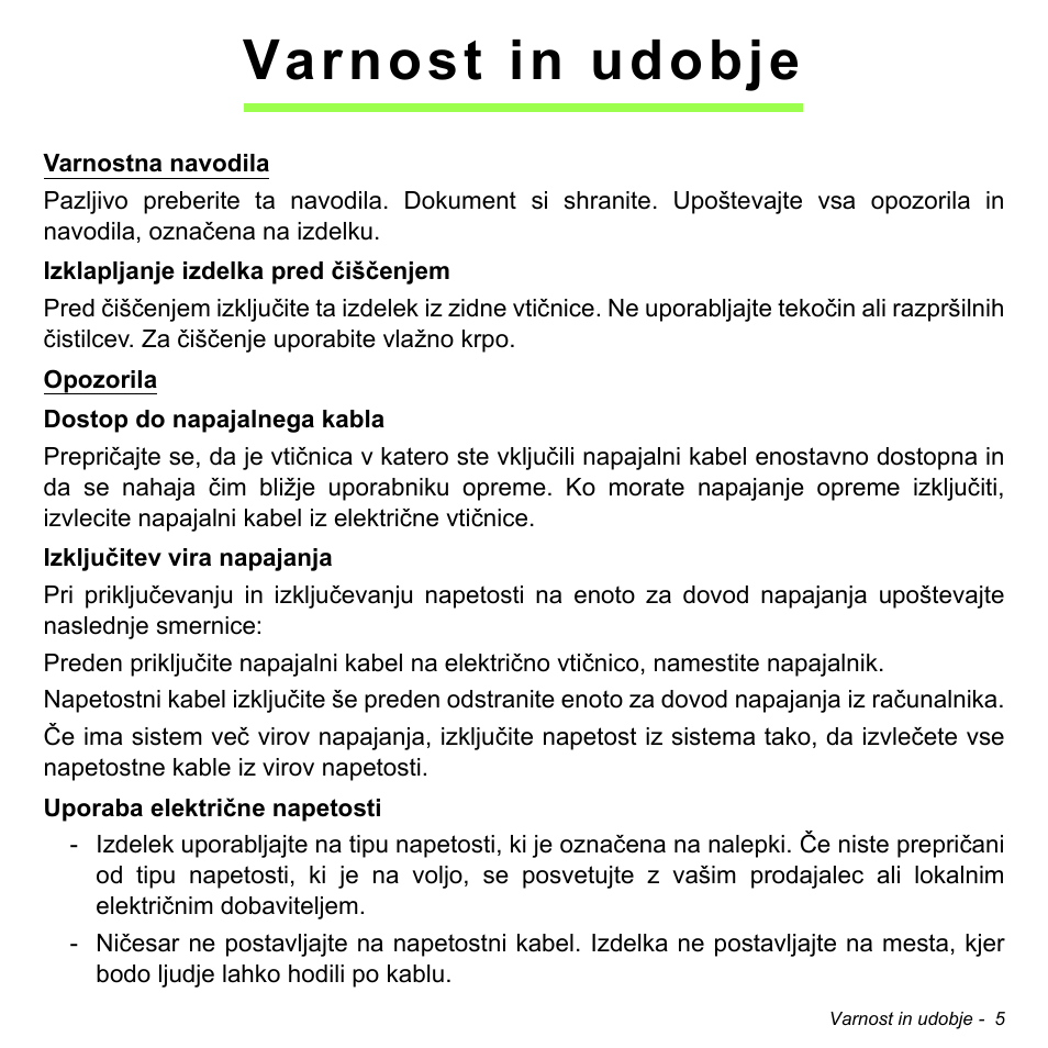 Varnost in udobje | Acer W700 User Manual | Page 1239 / 2286