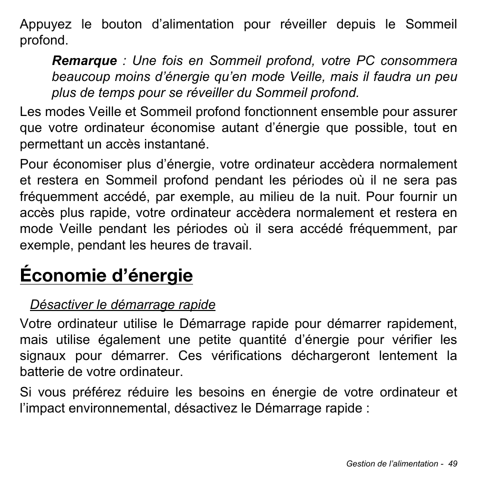 Économie d’énergie | Acer W700 User Manual | Page 125 / 2286