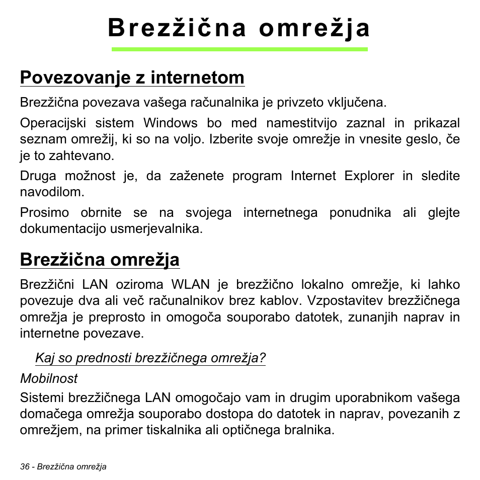 Brezžična omrežja, Povezovanje z internetom, Povezovanje z internetom brezžična omrežja | Acer W700 User Manual | Page 1270 / 2286