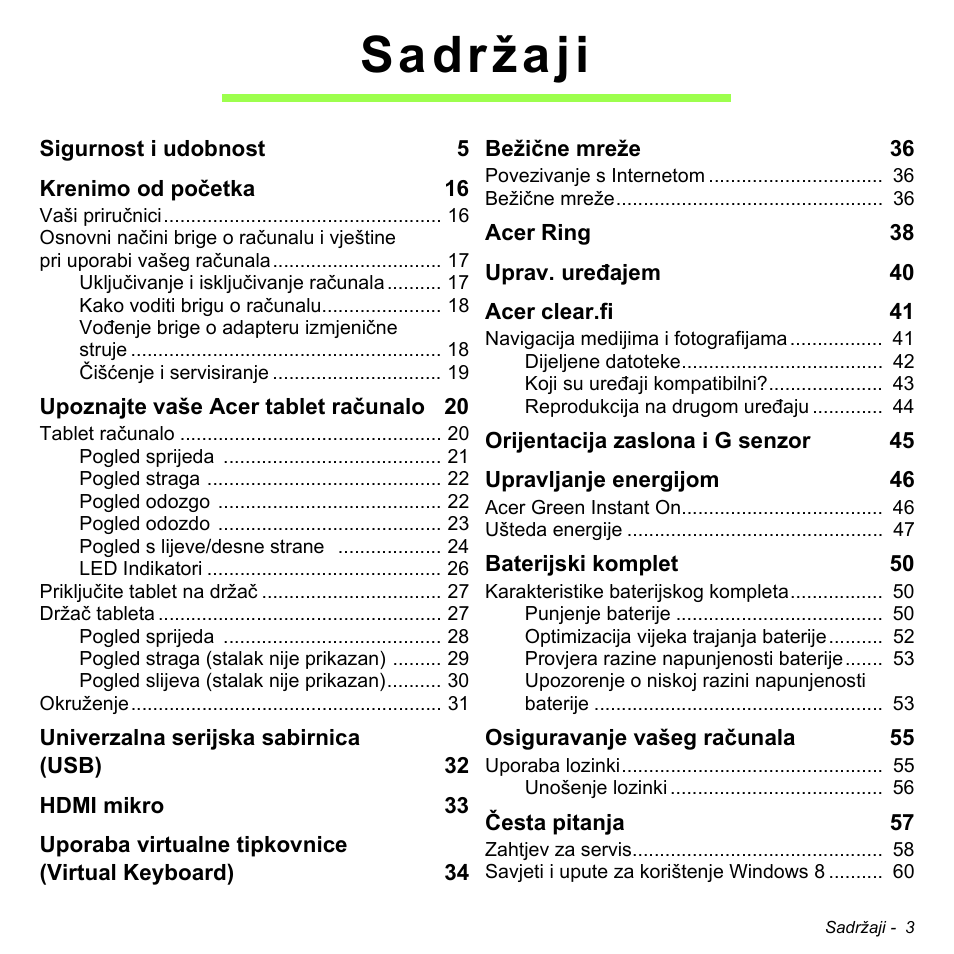 Sadržaji | Acer W700 User Manual | Page 1313 / 2286