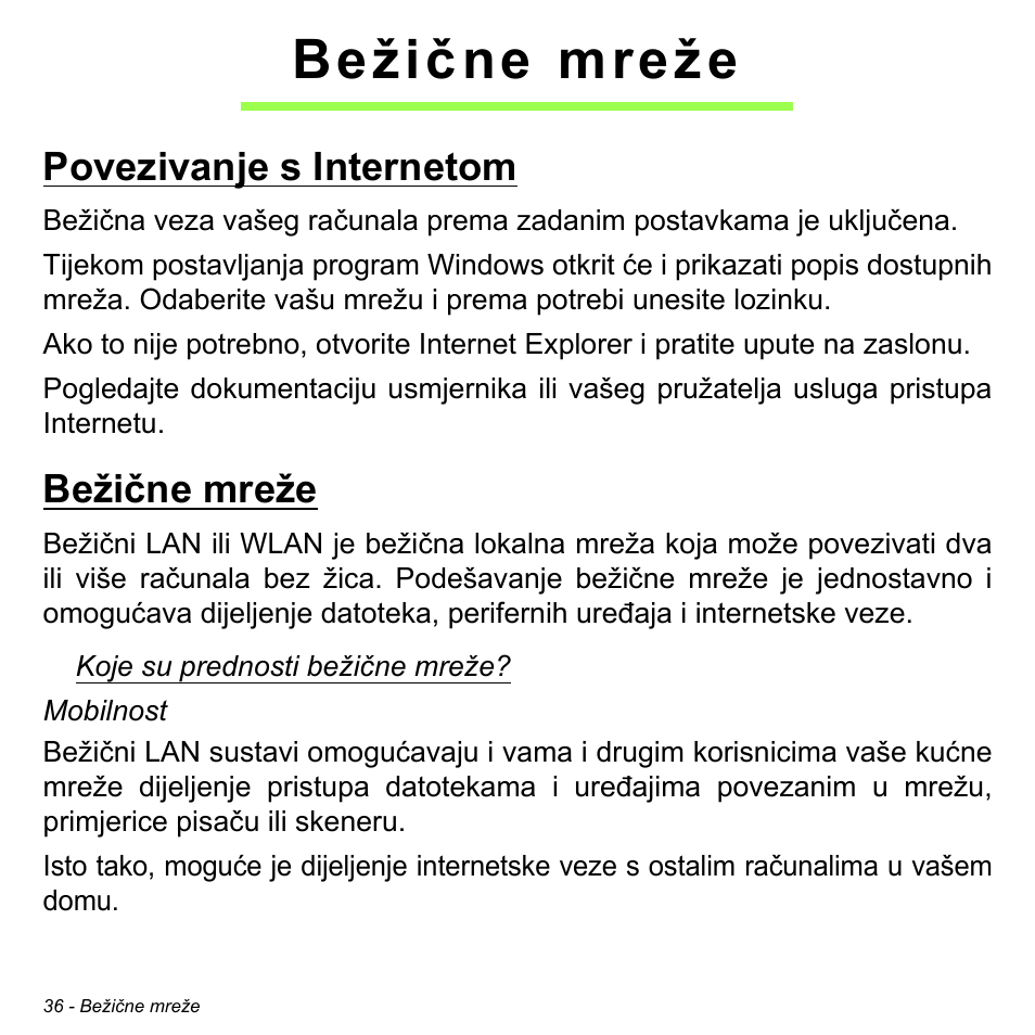 Bežične mreže, Povezivanje s internetom, Povezivanje s internetom bežične mreže | Acer W700 User Manual | Page 1346 / 2286