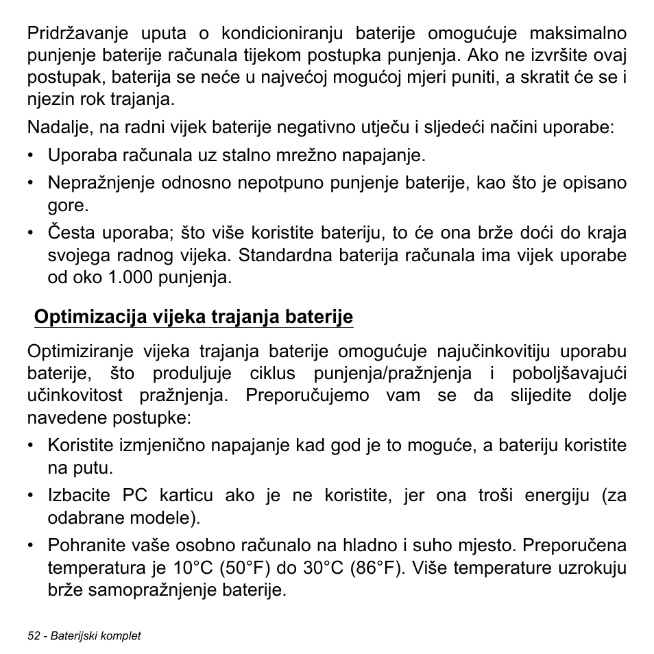 Optimizacija vijeka trajanja baterije | Acer W700 User Manual | Page 1362 / 2286