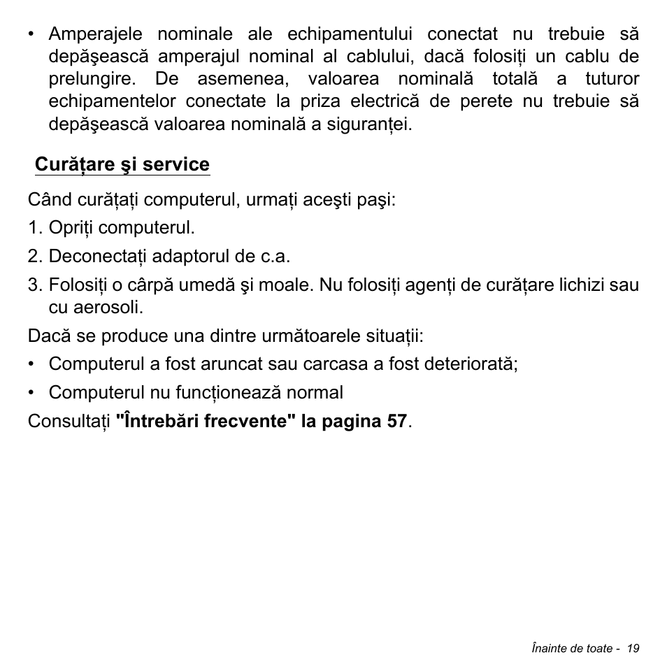 Curăţare şi service | Acer W700 User Manual | Page 1405 / 2286