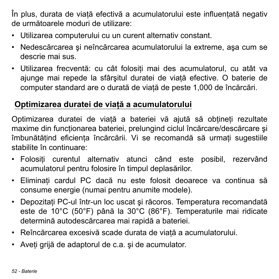 Optimizarea duratei de viaţă a acumulatorului | Acer W700 User Manual | Page 1438 / 2286