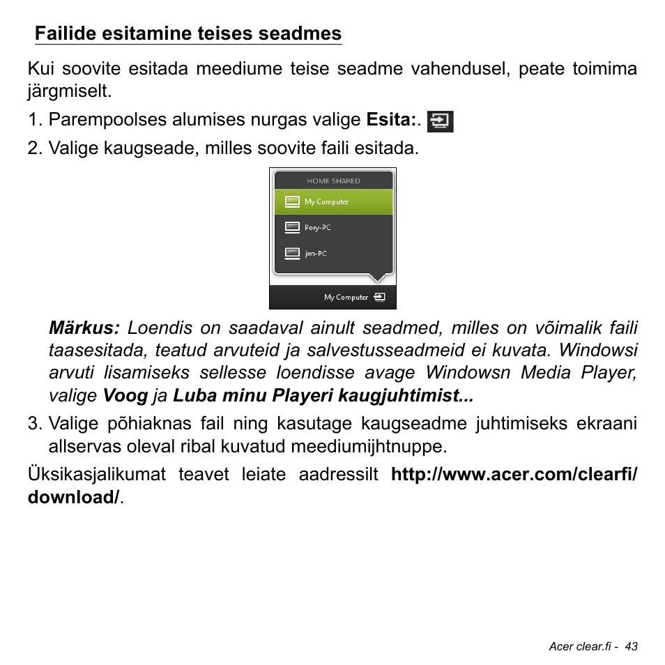 Failide esitamine teises seadmes | Acer W700 User Manual | Page 1583 / 2286