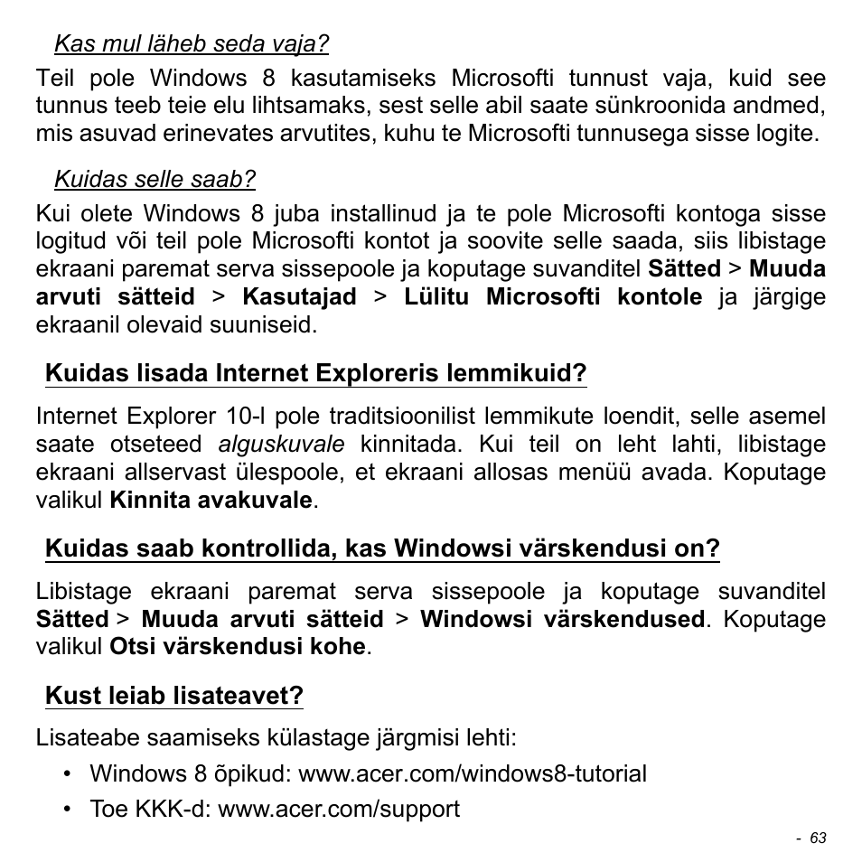 Kuidas lisada internet exploreris lemmikuid, Kust leiab lisateavet | Acer W700 User Manual | Page 1603 / 2286