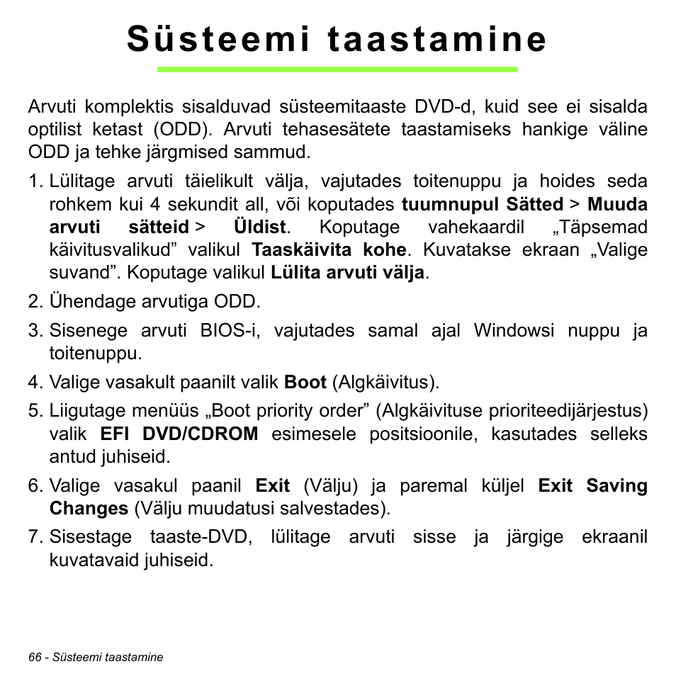 Süsteemi taastamine | Acer W700 User Manual | Page 1606 / 2286