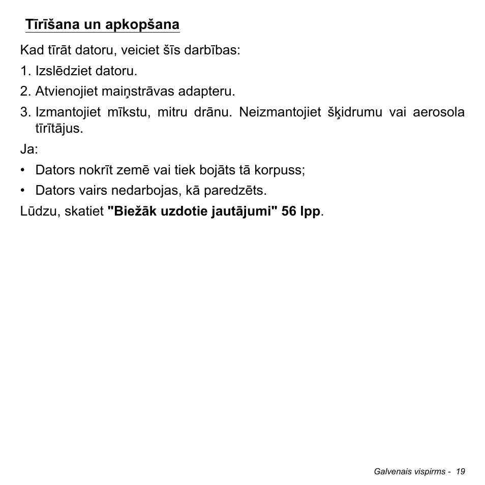 Tīrīšana un apkopšana | Acer W700 User Manual | Page 1633 / 2286