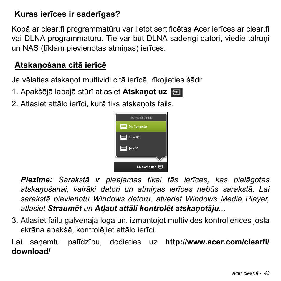 Kuras ierīces ir saderīgas, Atskaņošana citā ierīcē | Acer W700 User Manual | Page 1657 / 2286