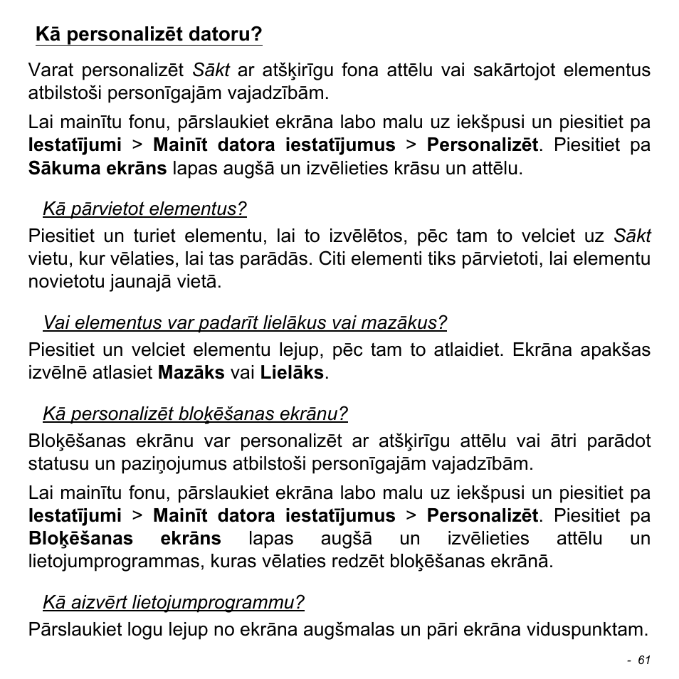 Kā personalizēt datoru | Acer W700 User Manual | Page 1675 / 2286