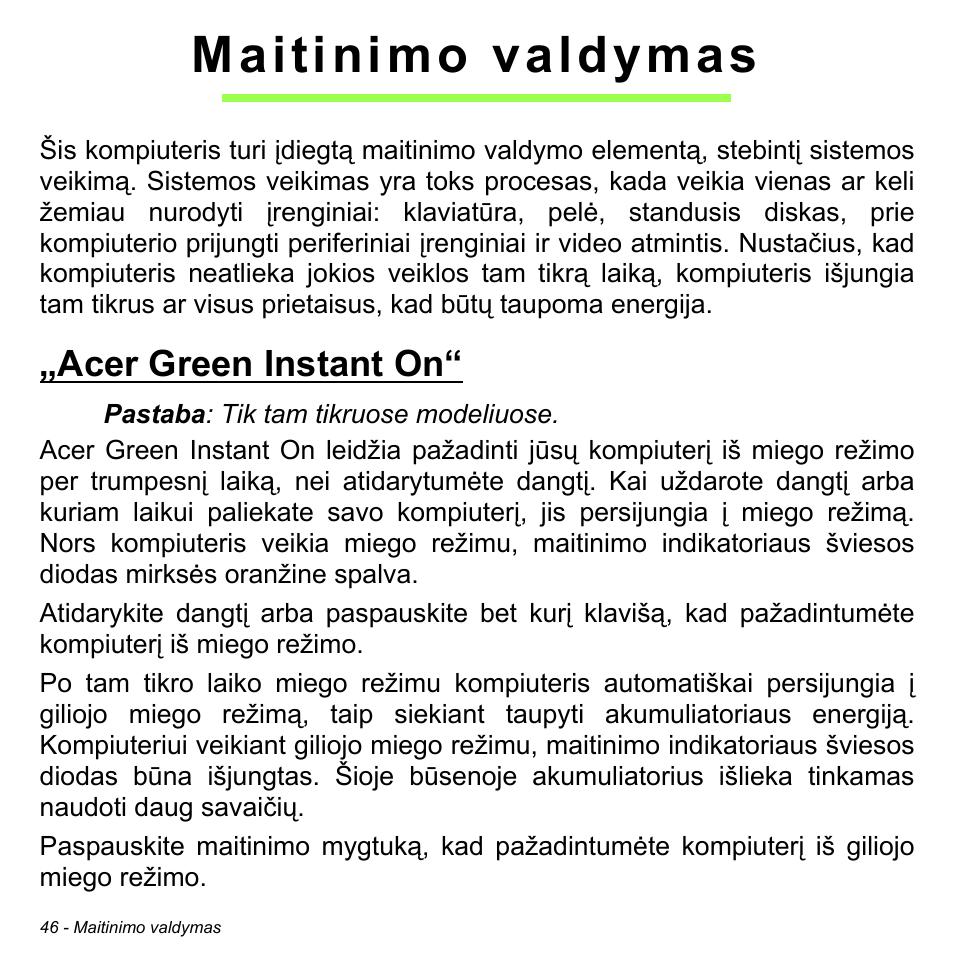 Maitinimo valdymas, Acer green instant on | Acer W700 User Manual | Page 1736 / 2286