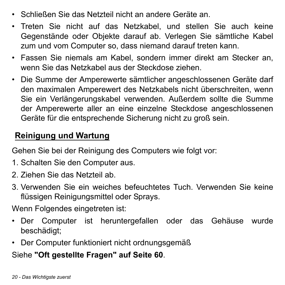 Reinigung und wartung | Acer W700 User Manual | Page 174 / 2286