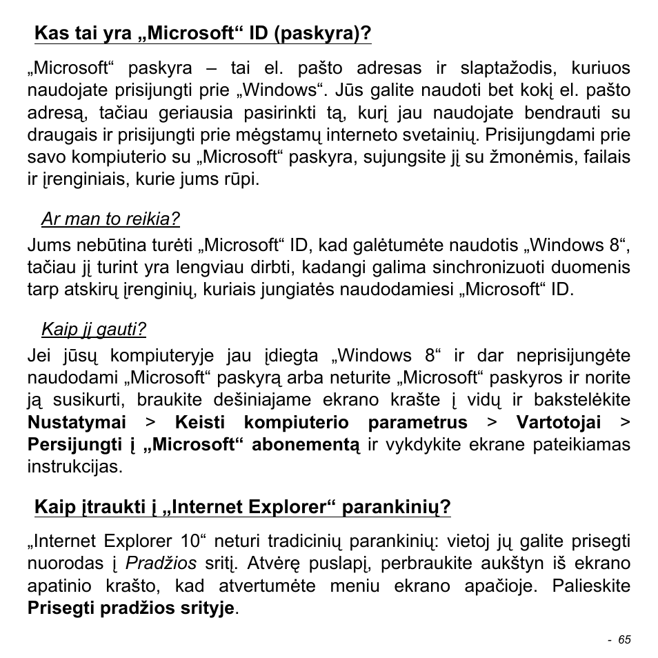 Kas tai yra „microsoft“ id (paskyra), Kaip įtraukti į „internet explorer“ parankinių | Acer W700 User Manual | Page 1755 / 2286