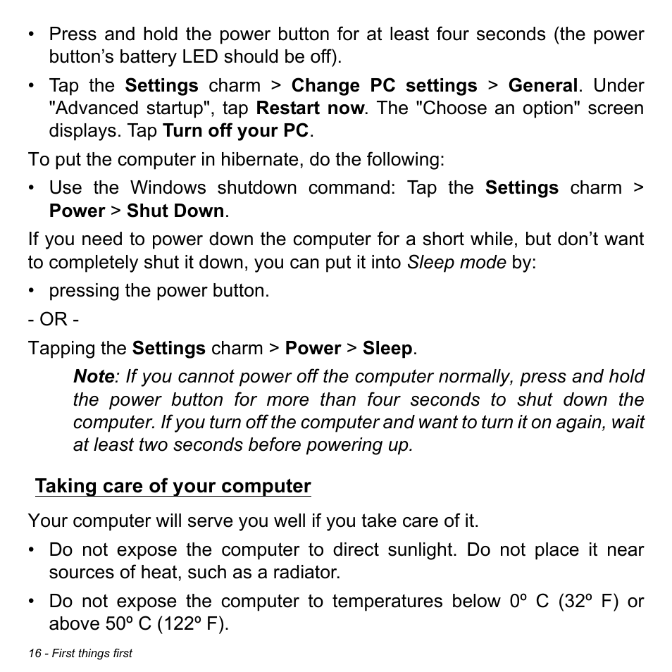 Taking care of your computer | Acer W700 User Manual | Page 18 / 2286